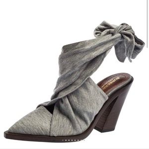 Burberry Tillington Ankle-Wrap Mules in Pewter Melange (gray), size 38.5